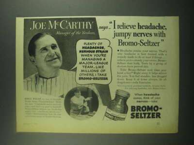1939 Bromo-Seltzer Medicine Ad - Joe McCarthy