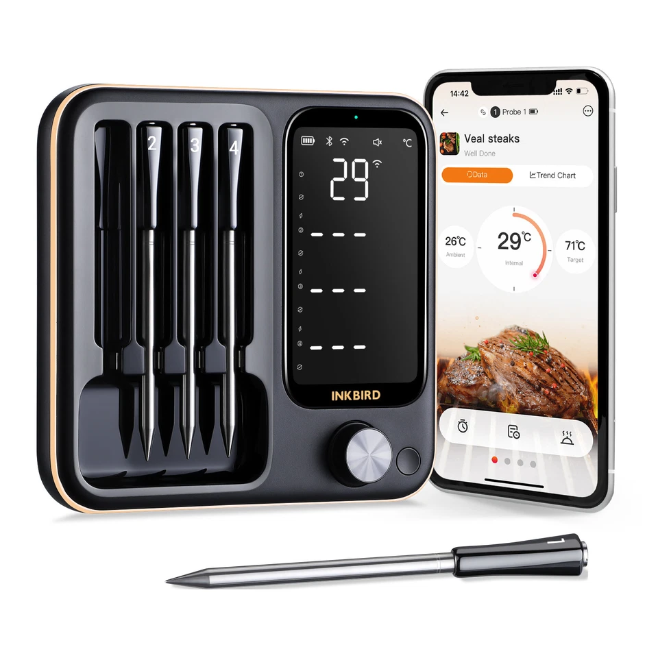 INKBIRD Wireless Meat Thermometer INT-14-BW Bluetooth Wifi Control Rechargeable - Image 2 of 4