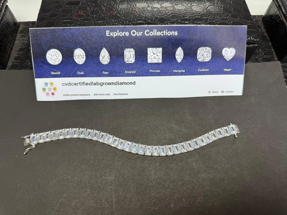 30 TCW Emerald Cut Diamond Tennis Bracelet 14k Gold Lab Grown 7" - Image 4 of 4