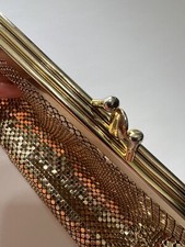 Vintage Whiting  Davis Gold Tone Metal Mesh Coin Purse Kiss Clasp