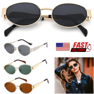 Oval Sunglasses Retro 90S Sunglasses Trendy Classic Shades Metal Frame Gold USA