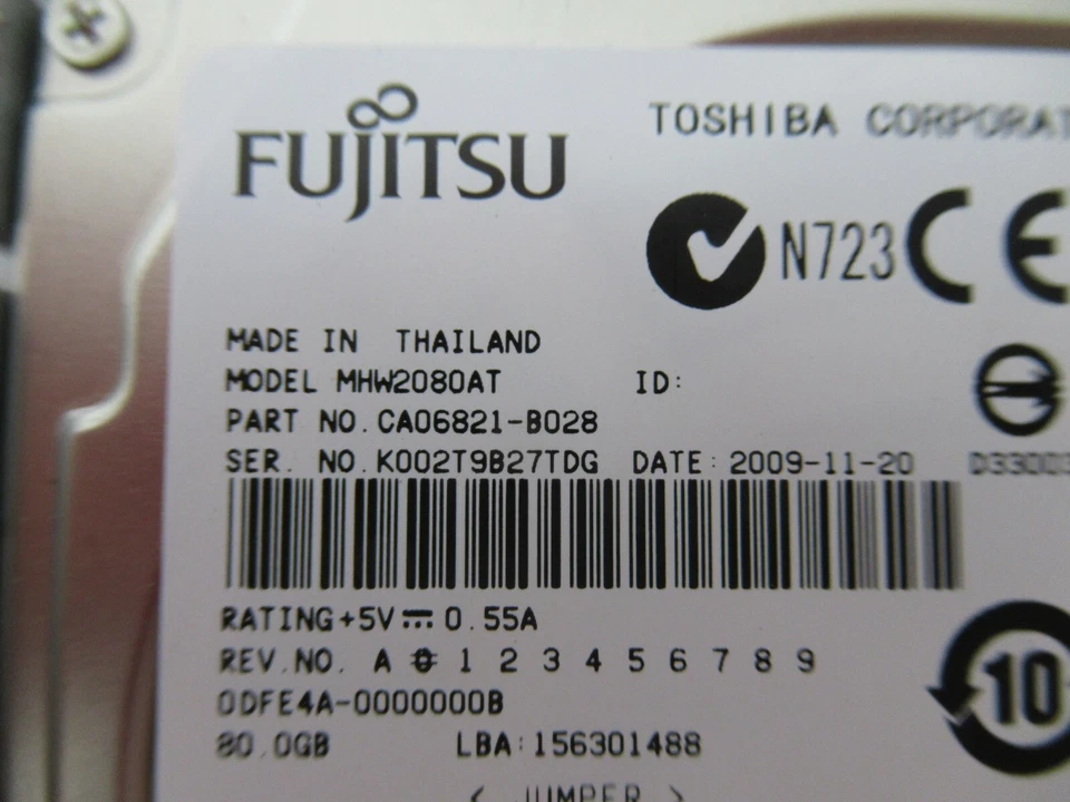 Fujitsu MHW2080AT CA06821-B028 Hard Drive 80GB 5V 0.55A - Image 2 of 4