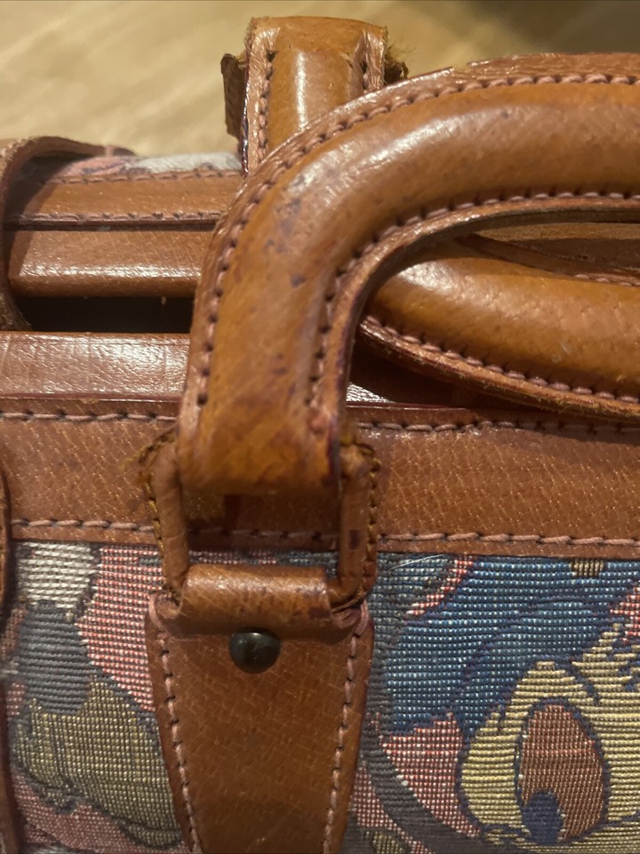 Vintage Disney Satchel Carry On Luggage Hinge Frame Leather Trim