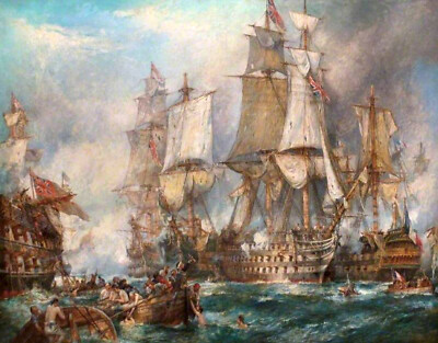 Oil painting Bernard-Finnigan-Gribble-The-Battle-of-Trafalgar-21-October-1805