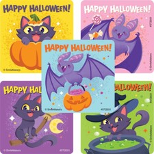 25 Halloween Cats and Bats Stickers, 2.5" x 2.5" each, Party Favors