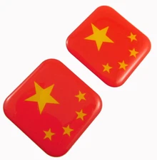 China Chinese flag Square Domed Decal Emblem car bike gel stickers 1.5" 2pc.