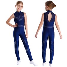 Kids Girls Unitard Training Jumpsuit Shiny Rompers Sleeveless Leotard One Piece