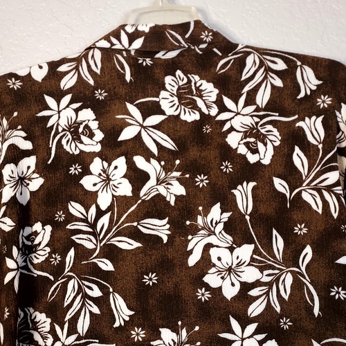 Capacity Hawaiian Shirt Size Large Brown & White Floral Button Up Rayon - Picture 7 of 12