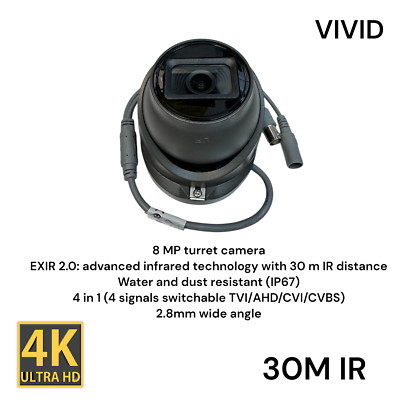 8 MP Vivid HD 4K 4in1 Turbo HD CCTV-Kamera grau 30 m IR UK-Bestand