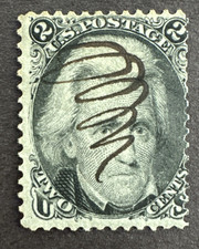 US 1863 Scott # 73 Used 2c Black Jack Stamp w/ Pen Cancellation