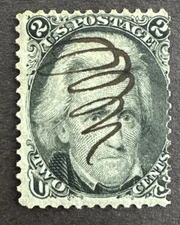 US 1863 Scott # 73 Used 2c Black Jack Stamp w/ Pen Cancellation