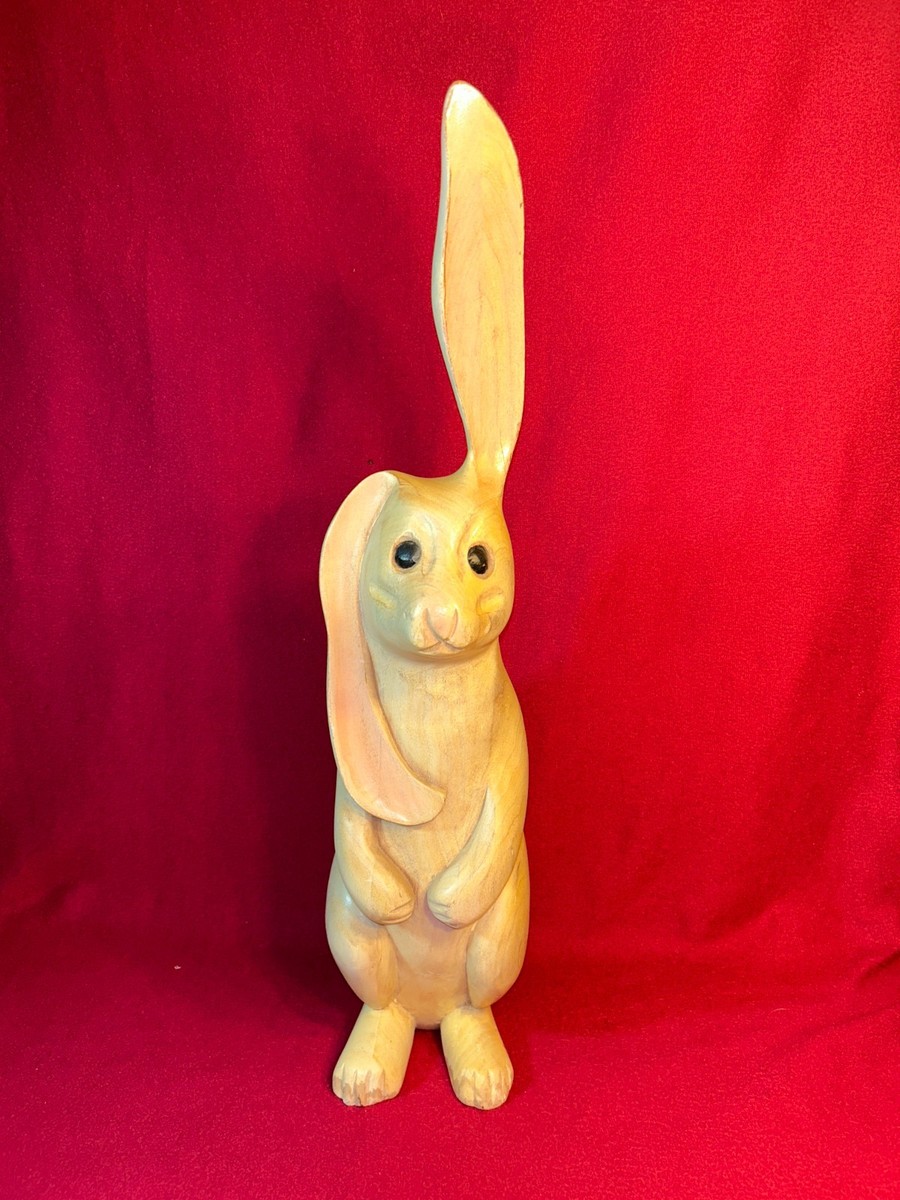 1970s Carved Wood Standing Rabbit 22