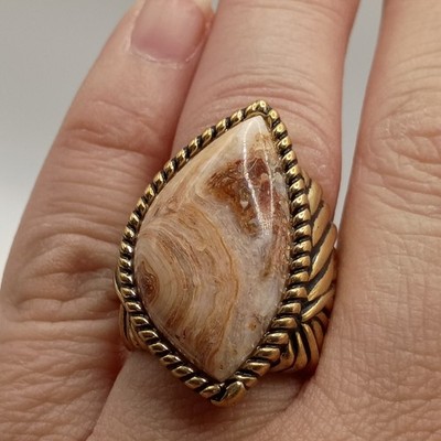 Vintage Barse Thai Natural Stone Statement Ring Size 7 Bronze Tone