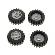 4x Lego Wheel 18x8 Black Rim New - Light Grey Flat Spokes 56897 56902c04