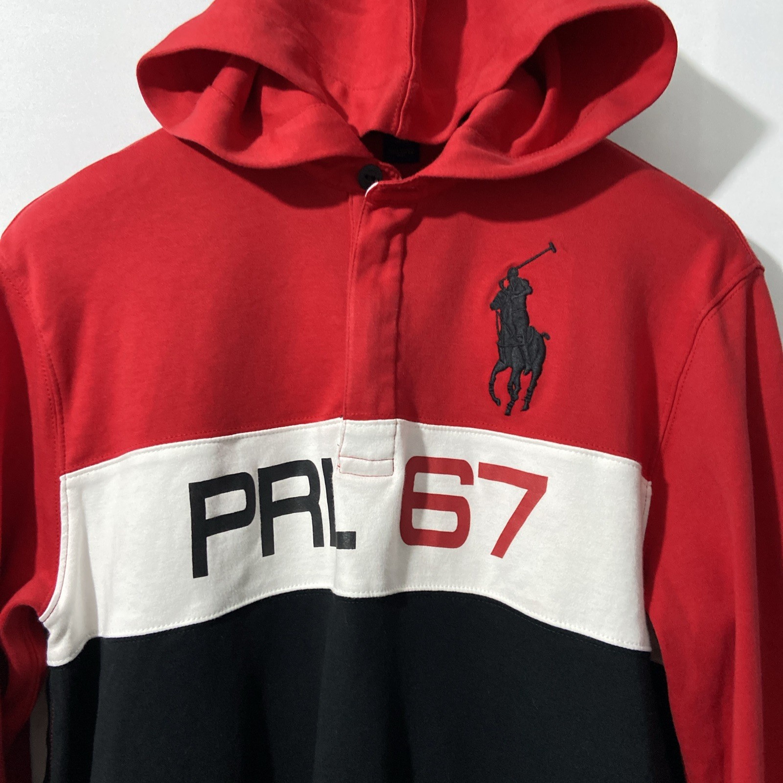 Polo Ralph Lauren felpa con cappuccio rossa nera grande pony PRL 67 18 20 uomo small
