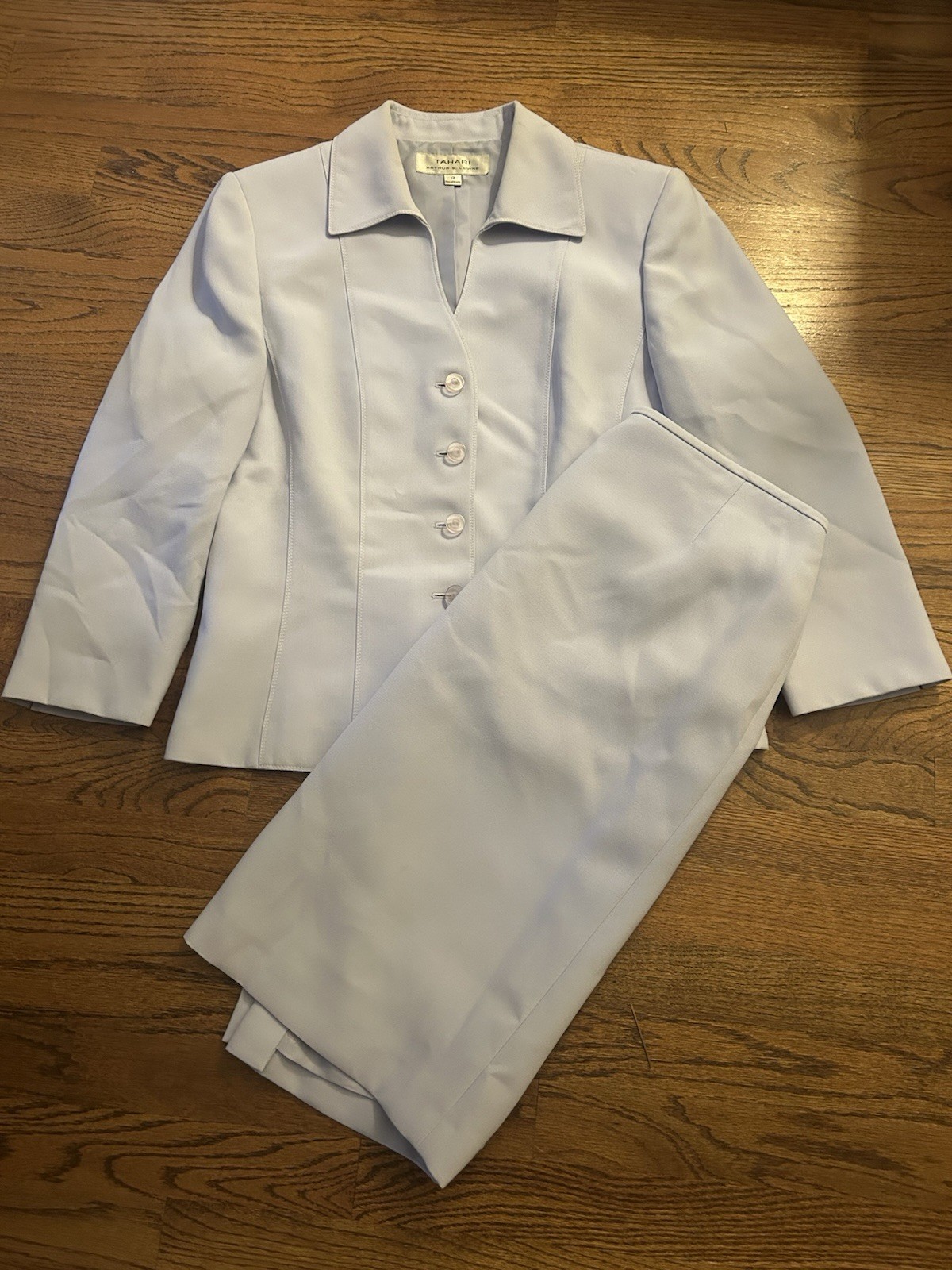 Tahari ASL Women’s Size 12 Light Blue 2-Piece Blazer & Skirt Suit Set Business