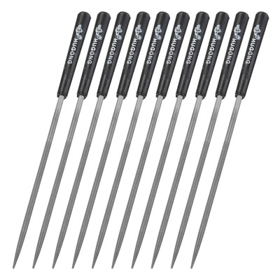 10Pcs Second Cut Steel Round Needle File W Plastic Handle 3mm x 140mm