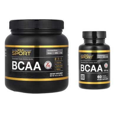 CALIFORNIA GOLD NUTRITION SPORT BCAA 454g Powder + 60 Veggie Capsules Bottle