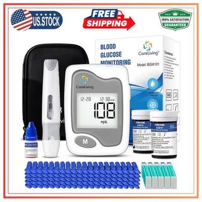 CareLiving BGM101 Blood Glucose Monitor Kit 100 Test Strips 100 Lancets Diabetes