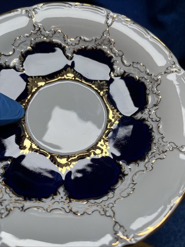 Vtg 1900 Meissen B Form Porcelain Teacup & Saucer Cobalt Blue & Gold Gilt #38 - Picture 7 of 11