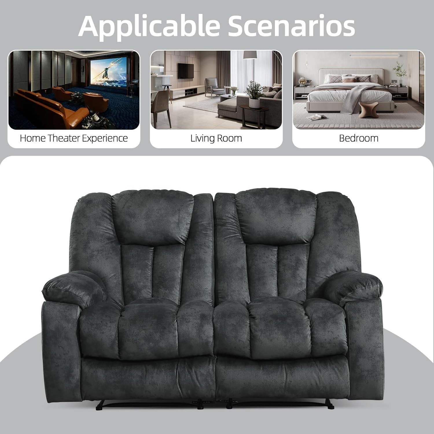 EBELLO Loveseat Recliner Sofa for Living Room 2 Seat Reclining Manual Sofa Chair