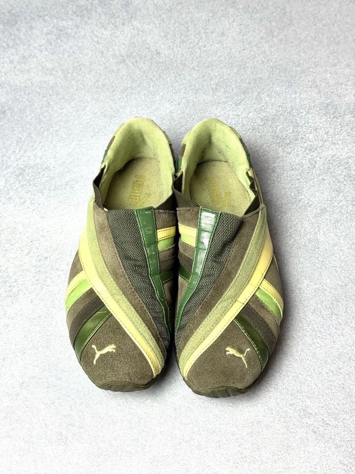 Архивные винтажные туфли на плоской подошве Puma без застежек замшевые кожаные зеленые Y2K 00-е женские размер 37,5 - Изображение 3 из 4