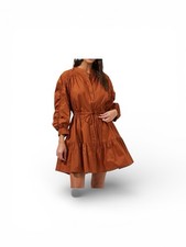 Astr The Label Ruched Flounce Shirtdress Buttoned Front In Cognac Size M