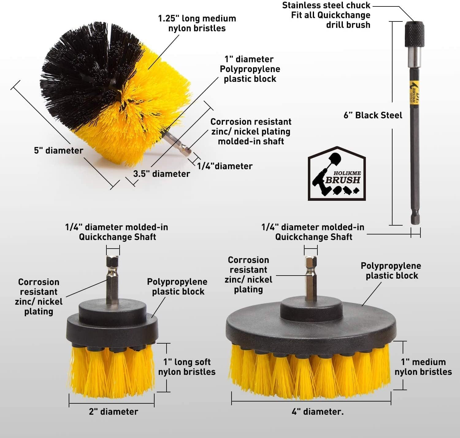 4 Pack Drill Brush Attachments Set, Power Scrubber with Extend Long Attachmen...
