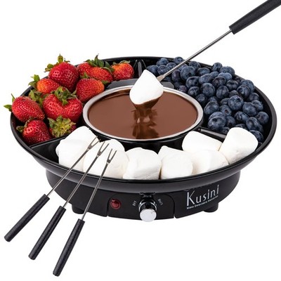 Kusini Electric Fondue Pot Set - Chocolate Kit, Temp Control, Detachable Trays, 