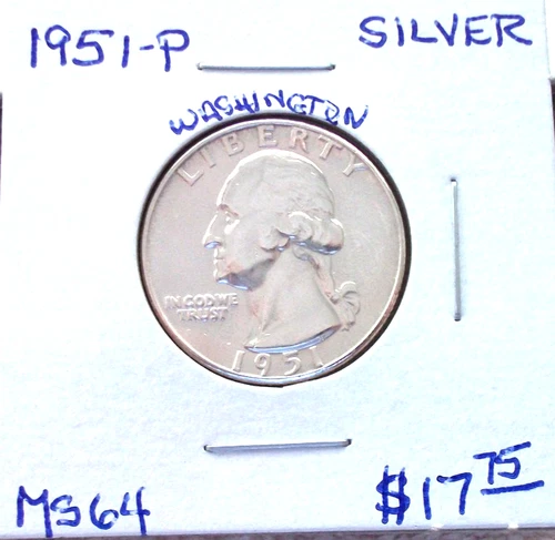 1951 PHILADELPHIA SILVER WASHINGTON QUARTER IN UNCIRCULATED MINT STATE CONDITION