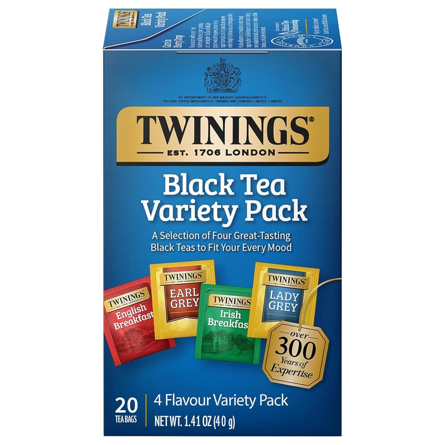 Twinings Black Tea Variety Pack 20 Count English Breakfast Earl Grey Lady Grey