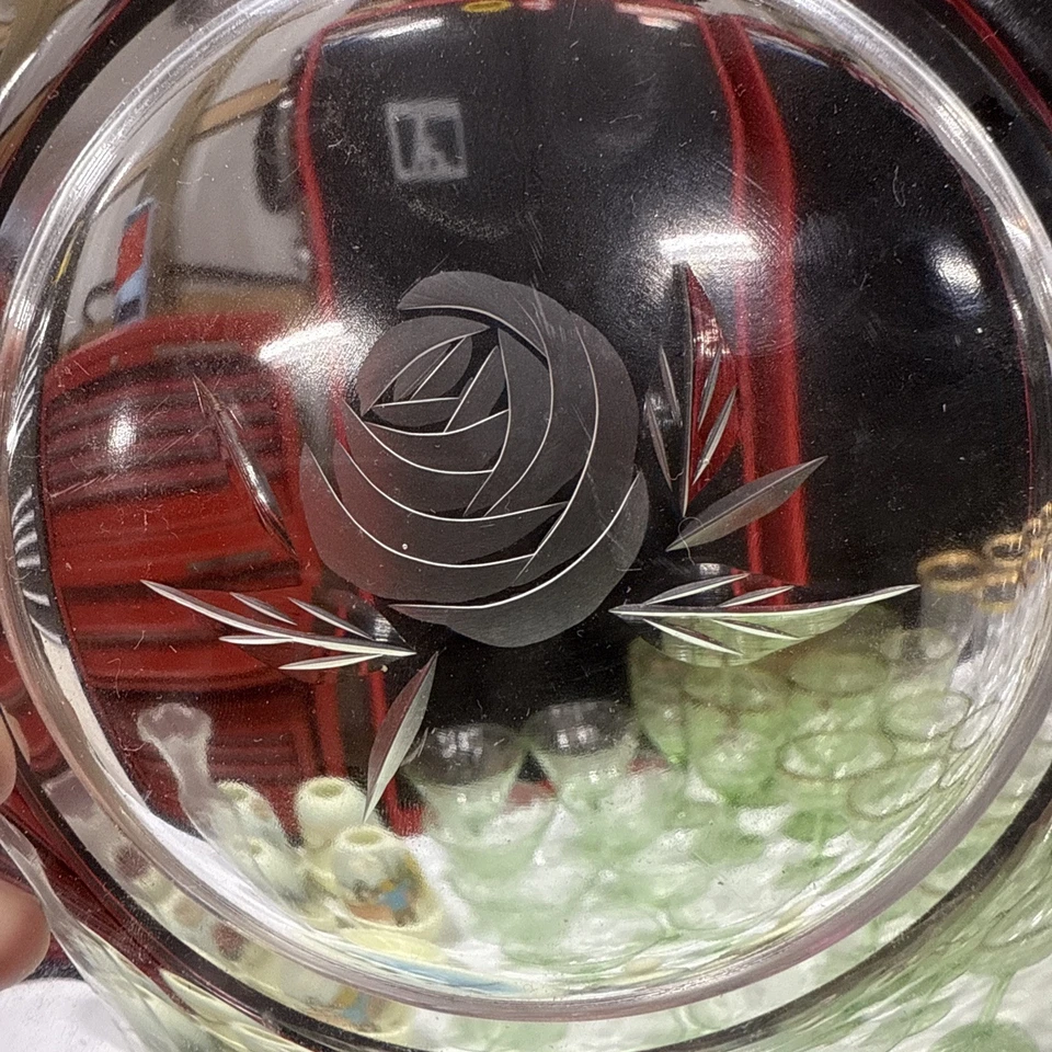 Set of 4 Vintage Fostoria Crystal ROSE ETCH Glass Salad Plates 7.5” - Image 2 of 4