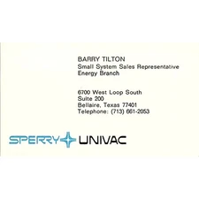 Barry Tilton Sperry Univac Bellaire TX Vintage Business Card SD9-B2