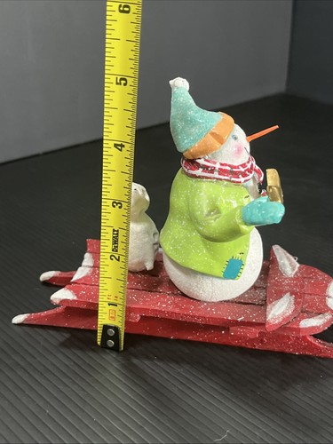 Sledding Snowman And Snow Owl Figurine Christmas Winter Fun Laura Benge - Picture 9 of 12