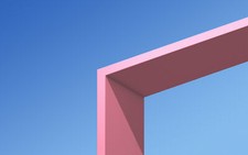 Landscape minimalism architecture blue pink simple Custom Gaming Mat Desk
