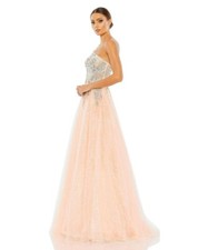 NWT Mac Duggal Embroidered One Shoulder Bodice Champagne Ballgown Dress, Size 10