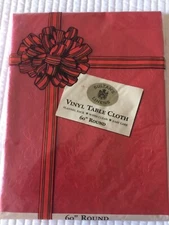 SULTAN’S LINENS Christmas Red Emboss Poinsettias Flannel Bk Round Tablecloth 60”