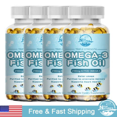 Omega 3 Fish Oil Capsules 3x Strength 1296mg EPA & DHA, Highest Potency 120pills