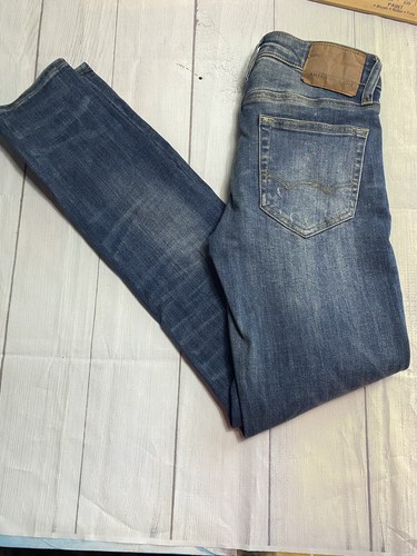 American Eagle Mens Sz 28x32 Next Level Flex Stretch Blue Destroyed Grunge - Picture 2 of 11
