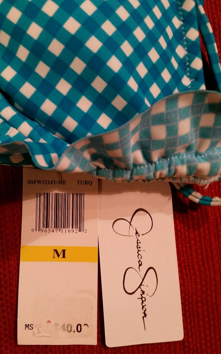 Jessica Simpson NEW Size M Blue and White Check Triangle Bikini