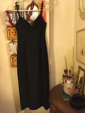 VNTG *Nicole Miller *Collection *6 Lined Black Crepe Spaghetti Strap Party Dress