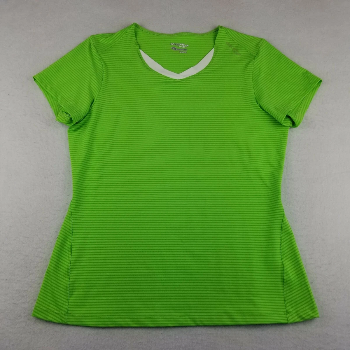 Saucony Green Striped Shirt Top Size Large Running Work Out T