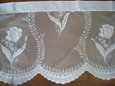 White Scalloped Valance ROSE Design Curtain VALANCE by Jubilee 58x18  