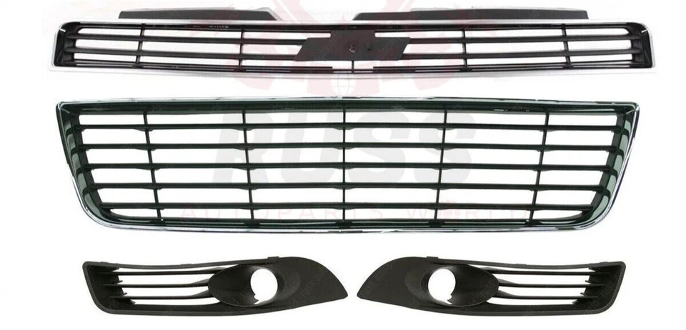 New Front Upper Lower Grille + Fog Light Bezel Fits 2006-2011 Chevrolet Impala Foto 2 de 4