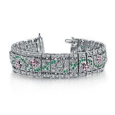 Pear & Round Diamond Ruby Emerald Garden Bracelet 18K White Gold 11.48ctw