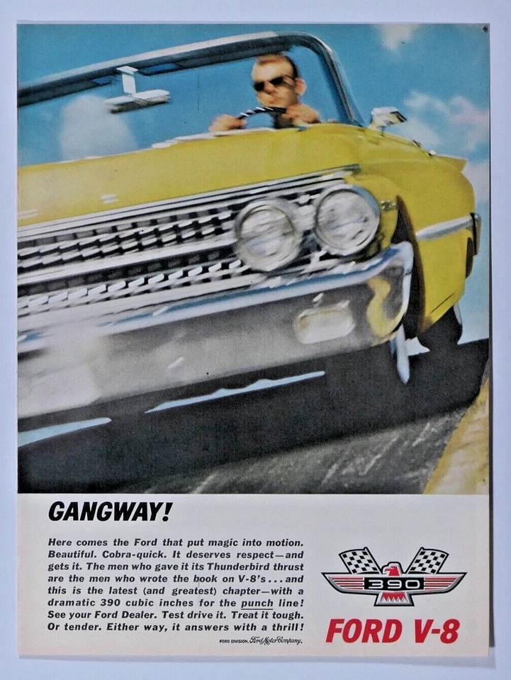 Ford Galaxie 1961 convertible 390 V8 vintage anuncio impreso original 8,5 x 11" Foto 3 de 4