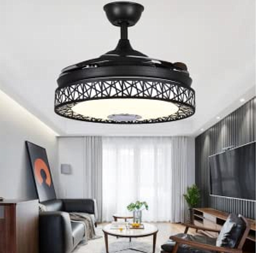 42" Smart Bluetooth Invisible Ceiling Fans LED Chandeliers w/Music Player Remote - Picture 7 of 12