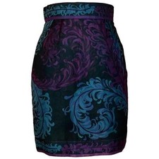 Emilio Pucci VTG Feather Print Black Magenta Blue Silk Mini Skirt IT 40 2/4 XS