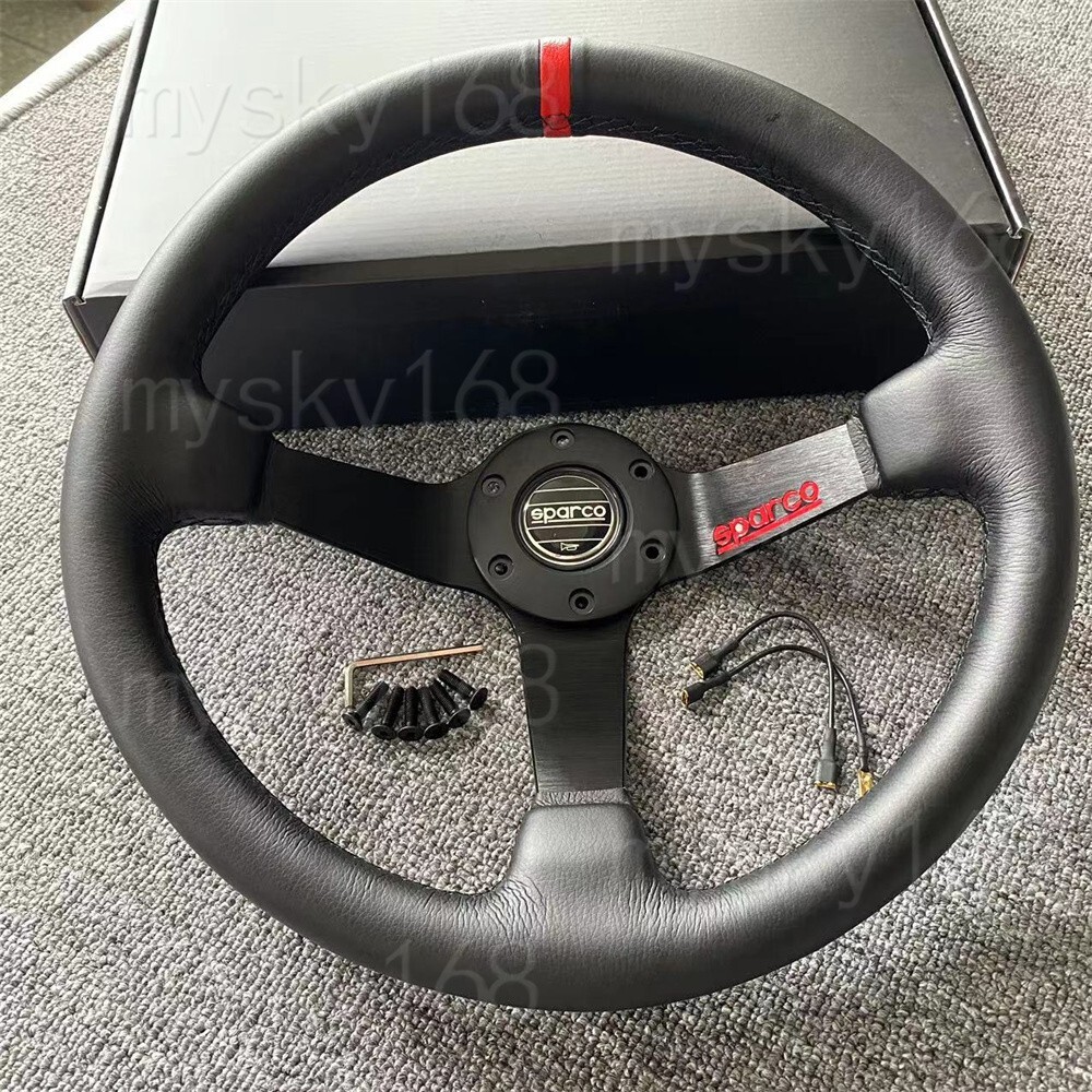JDM Universal 14Inch SPARCO Steering Wheel Racing Car Leather Deep Black bracket