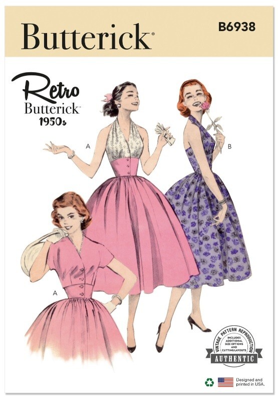 vintage halter dress 1950s Butterick B6938F5 Misses’ and Jacket F5 (16-18-20-22-24) casual 1950s dresses